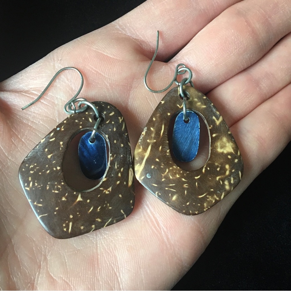 Vintage Wooden Dangle Earrings - Picture 2 of 5